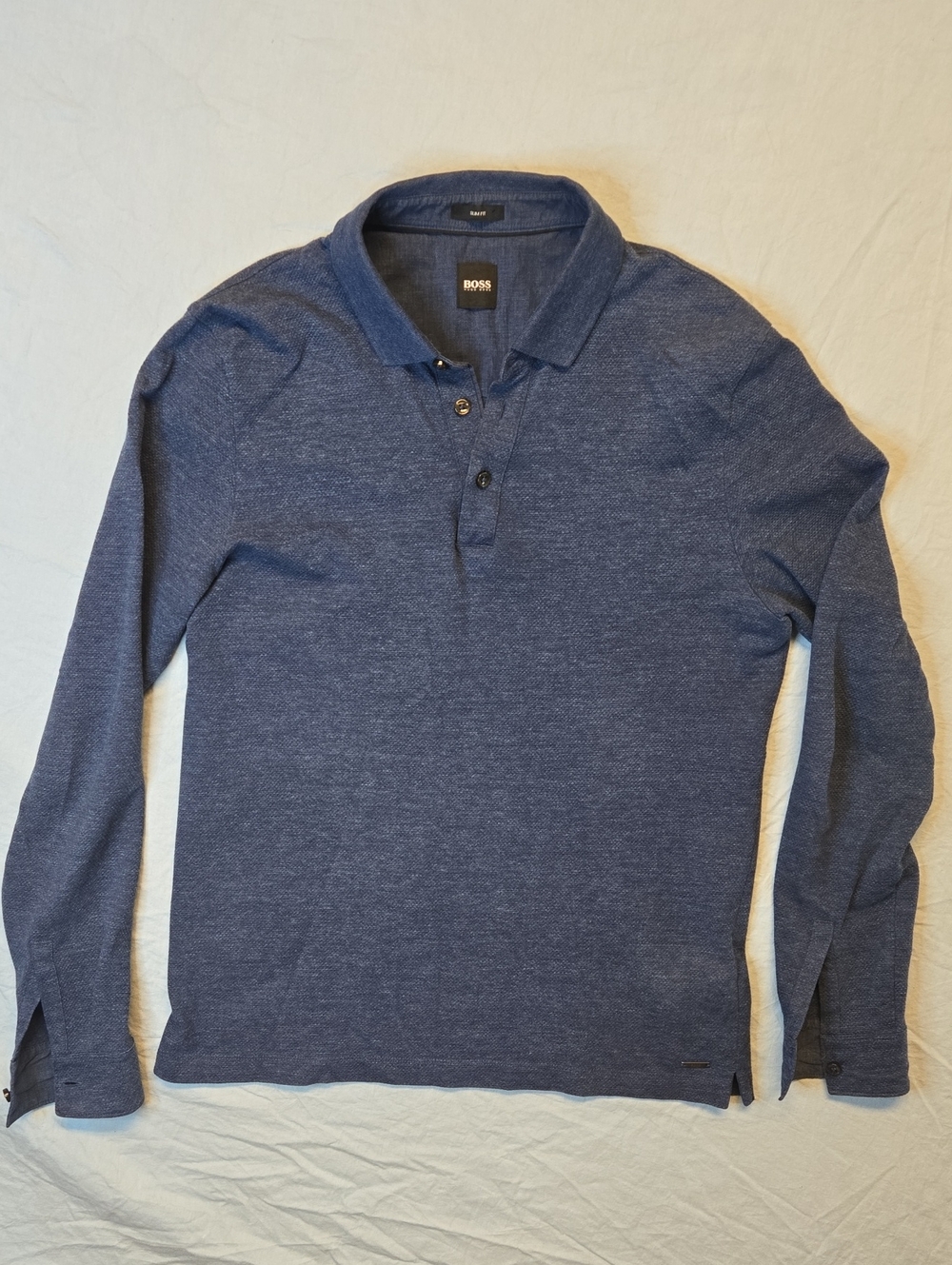 Hugo Boss Navy Blue Slim Fit Knit Style Long Sleeve 1/4 Button Down Polo Shirt
